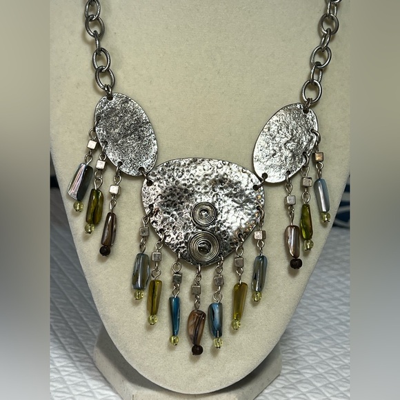 Boho Silver and Multicolor Statement Necklace - Picture 2 of 6